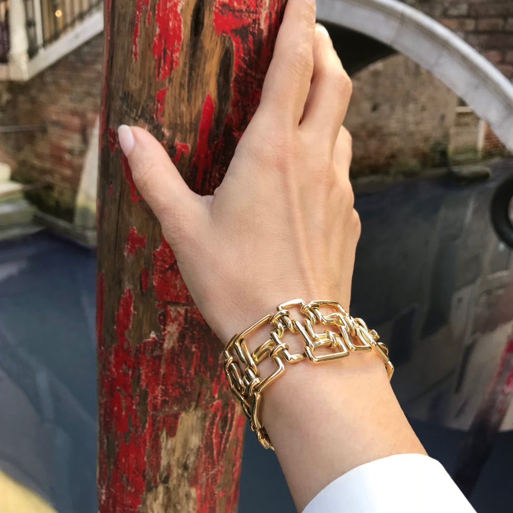 Affinity 3 row woven bracelet in yellow gold by Stefano Canturi