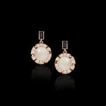 Regina diamond, moonstone, Australian bkack sapphire drop earrings in 18ct pink gold by Stefano Canturi