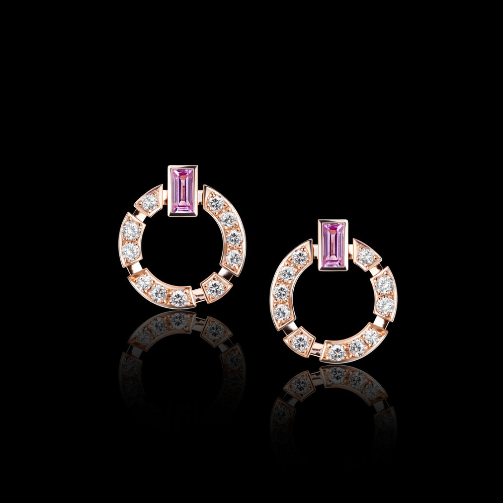 Regina single link diamond and pink sapphire earrings in 18ct pink gold by Stefano Canturi