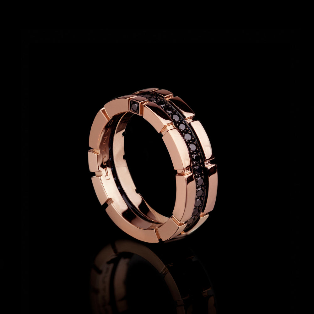 Regina single row black diamond ring in 18ct pink gold by Stefano Canturi