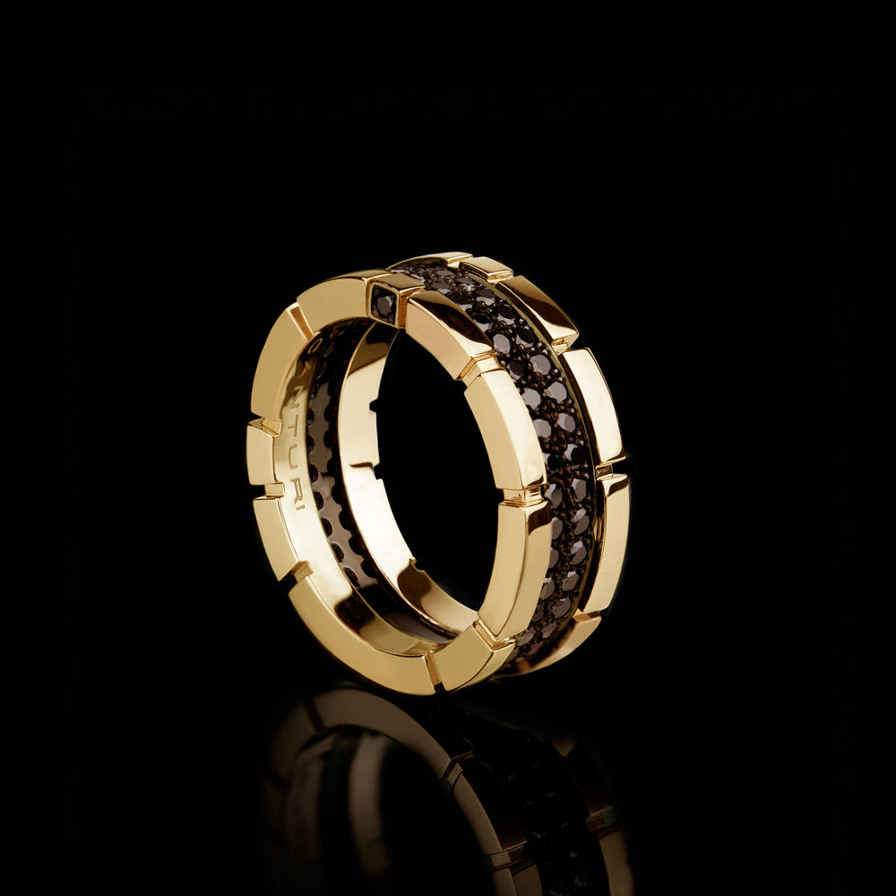 Regina 2 row black diamond ring in 18ct yellow gold by Stefano Canturi