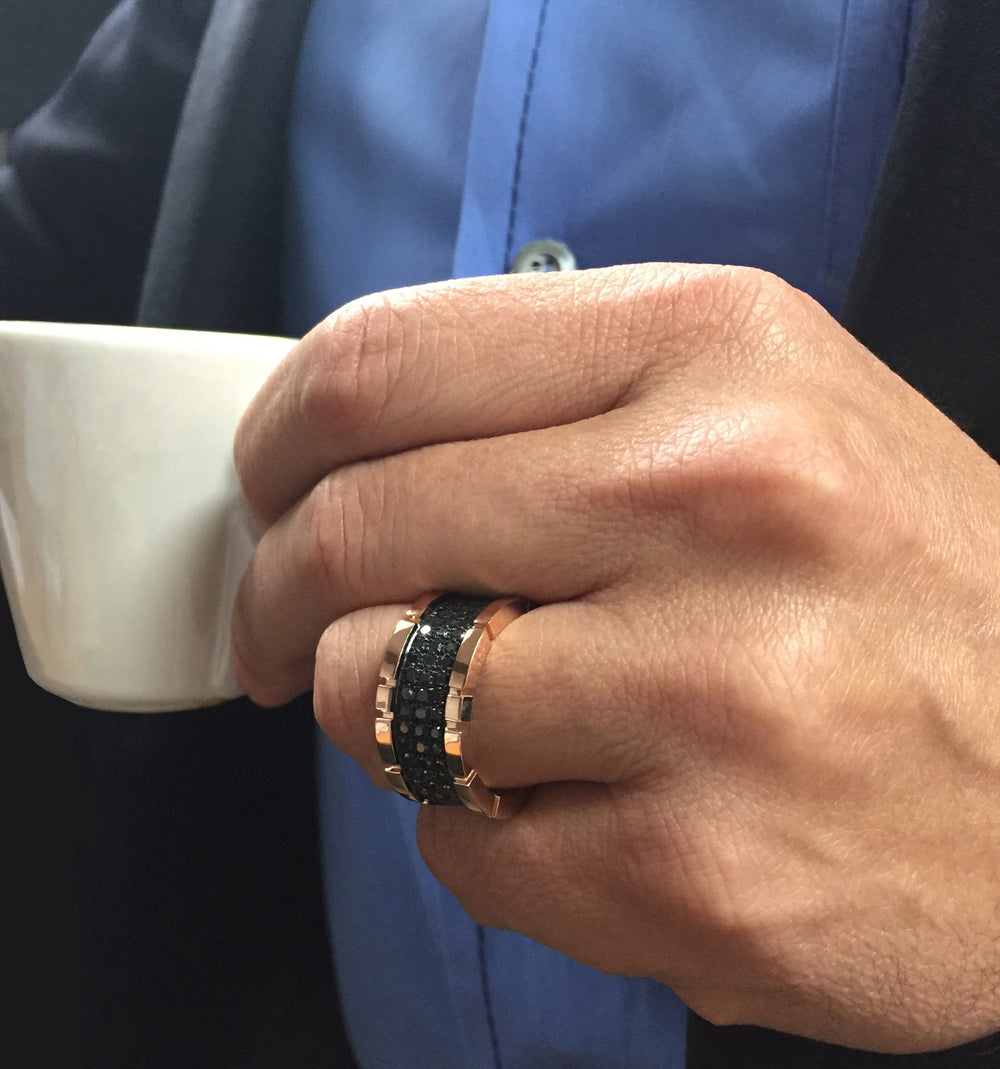 Regina 3 row black diamond ring in 18ct pink gold by Stefano Canturi