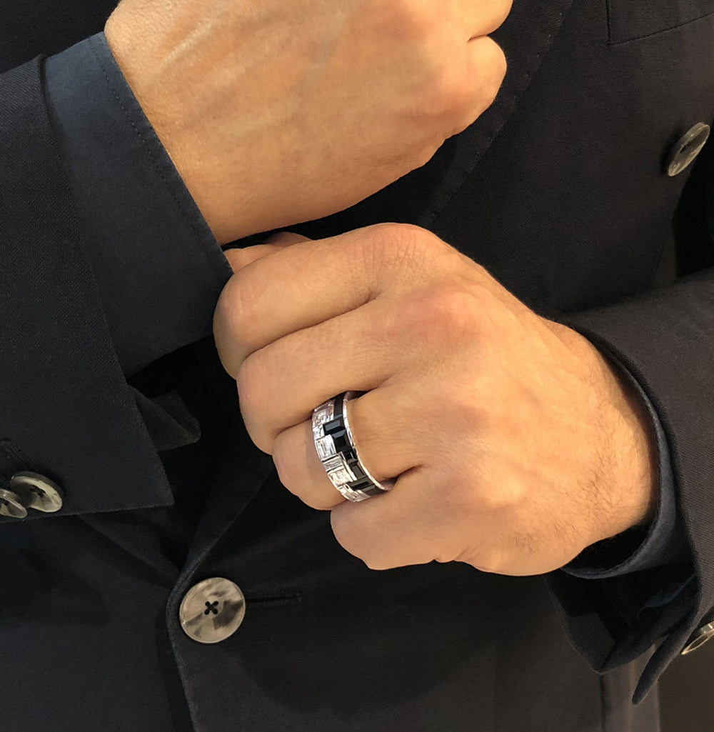 Cubism Radiant Diamond and Australian Black Sapphire Ring set in 18ct White Gold by Stefano Canturi