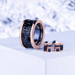 Cubism wide Australian black sapphire ring and earrings in 18ct pink gold by Stefano Canturi
