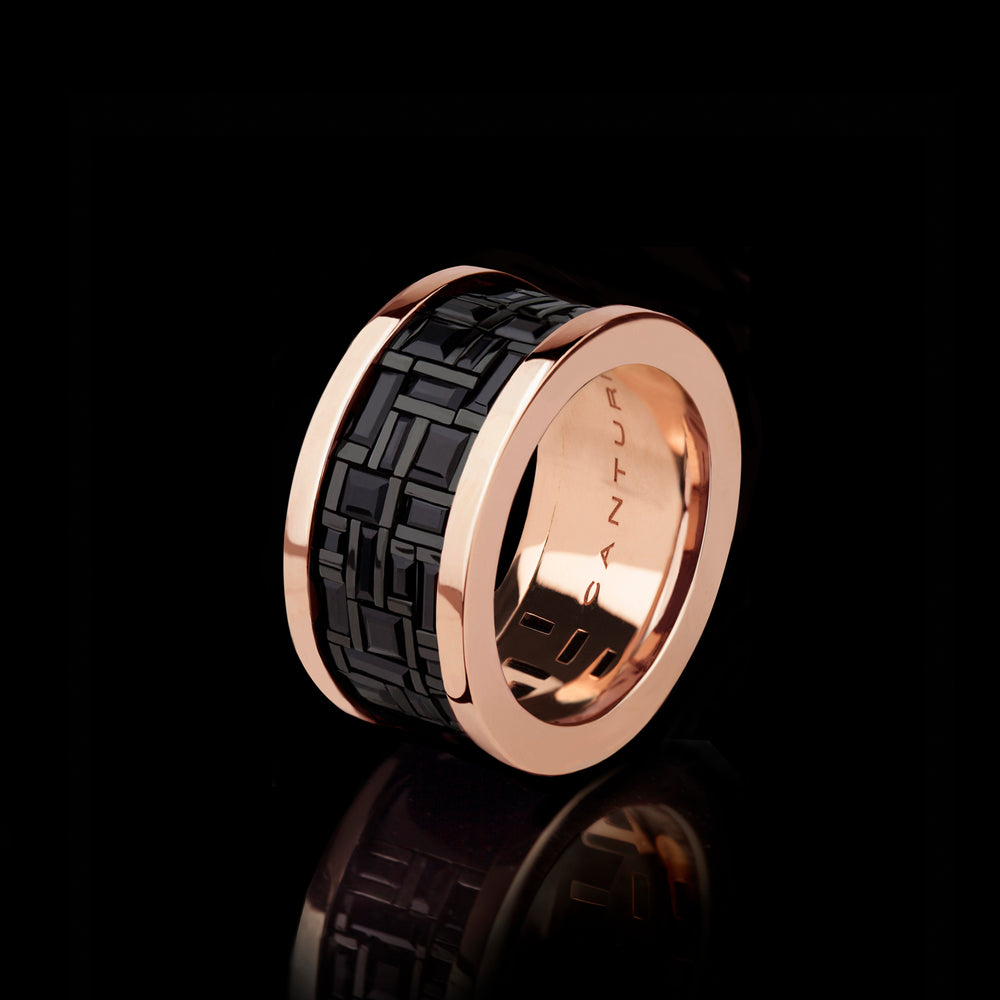 Cubism wide Australian black sapphire ring in 18ct pink gold by Stefano Canturi
