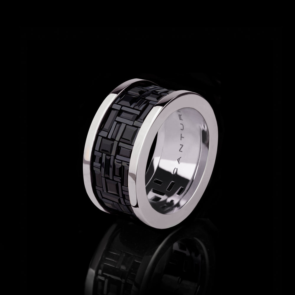 Cubism wide Australian black sapphire ring in 18ct white gold by Stefano Canturi