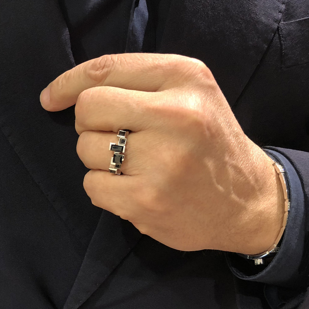 Cubism Radiant Australian black sapphire ring in 18ct white gold by Stefano Canturi