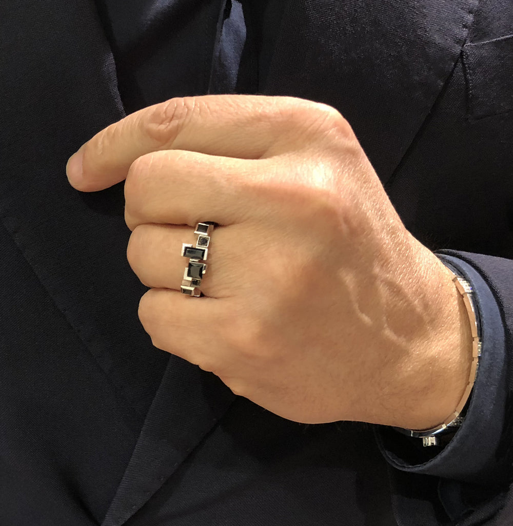Cubism Radiant Australian black sapphire ring in 18ct white gold by Stefano Canturi