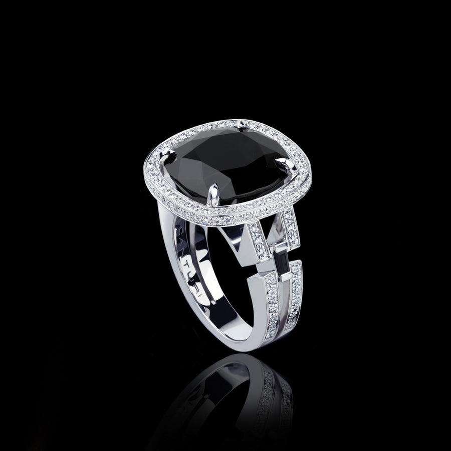 Metropolis diamond and Australian black sapphire ring in 18ct white ...