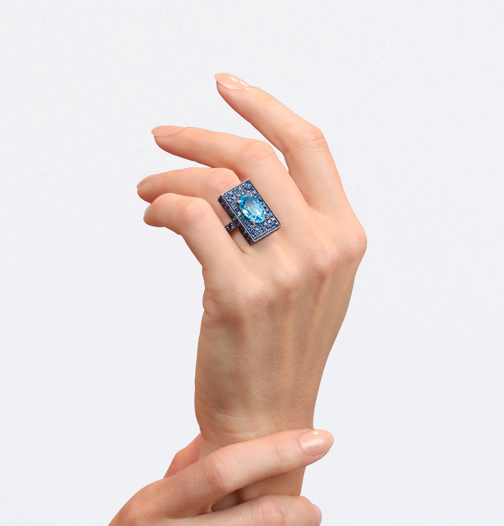 Captivo blue topaz and ceylon sapphire ring by Stefano Cantur