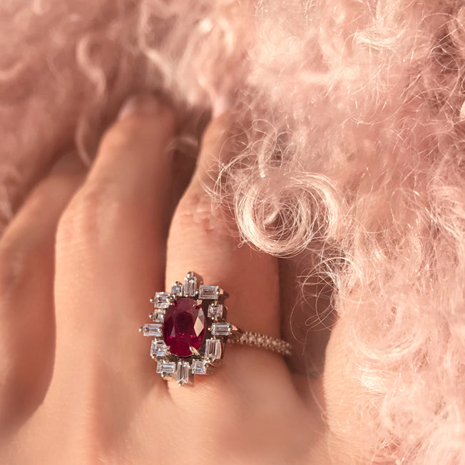 Stella diamond and ruby ring in 18ct white gold by Stefano Canturi