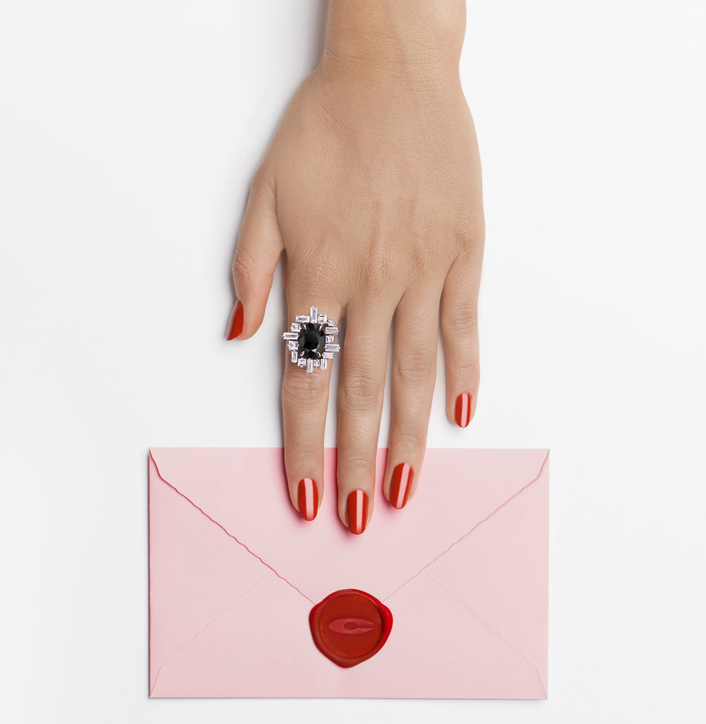 Stella diamond and Australian black sapphire ring set in 18ct white gold by Stefano Canturi