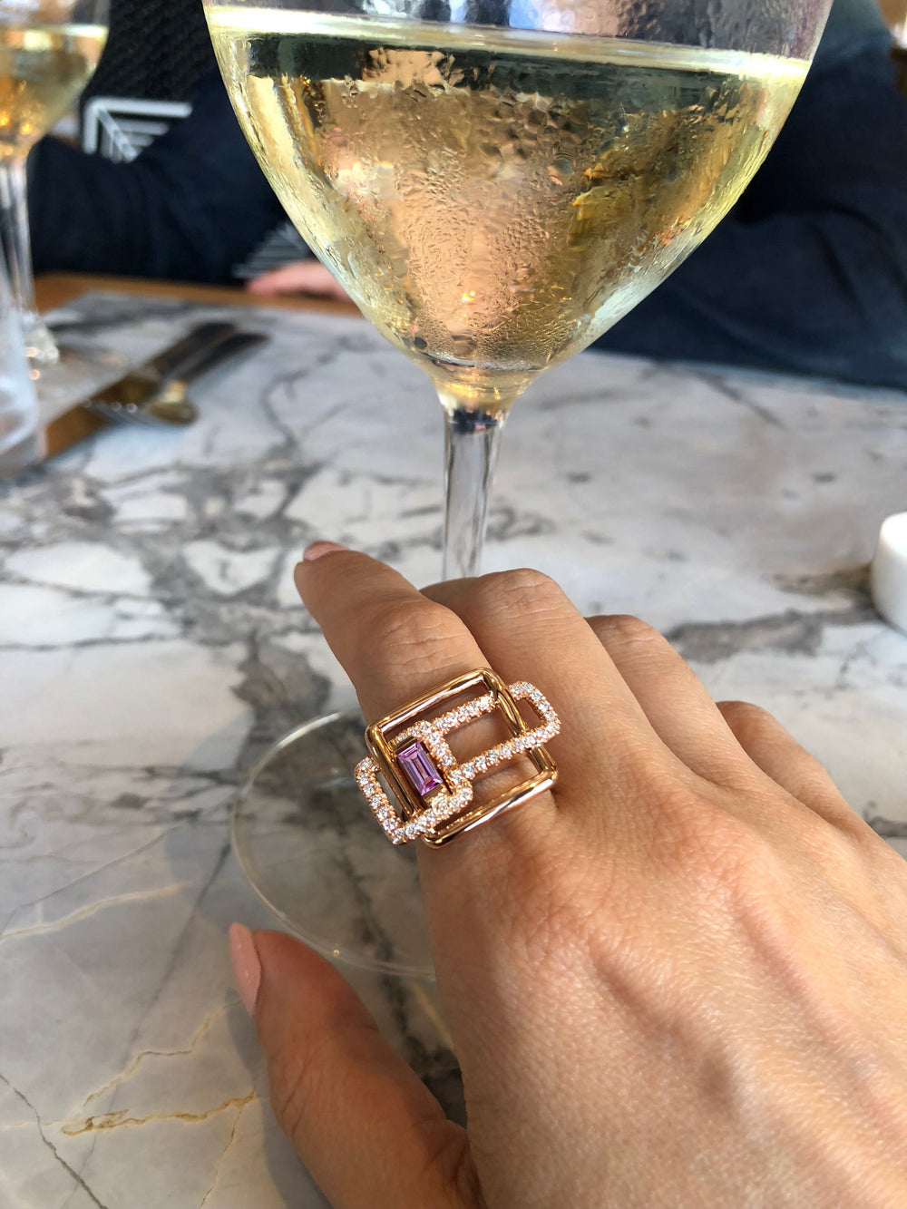 Affinity 3 Link diamond and pink sapphire ring by Stefano Canturi