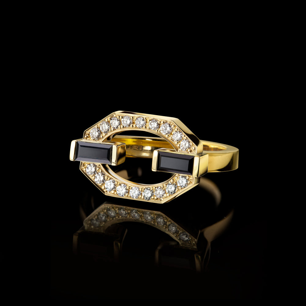 Athena diamond and Australian black sapphire ring in 18ct yellow gold by Stefano Canturi