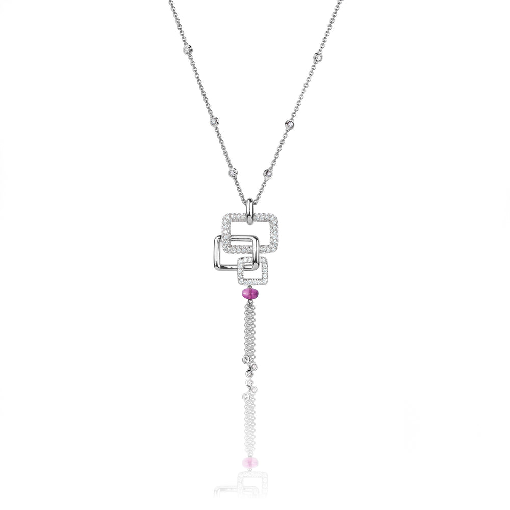 Affinity Tassle Necklace | 3 Link with Rubellite &amp; Diamonds