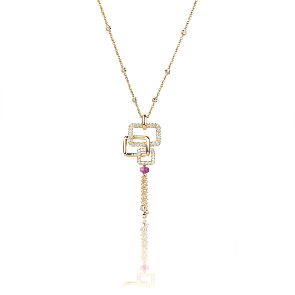 Affinity 3 Link diamond and rubellite bead neckpiece in yellow gold by Stefano Canturi