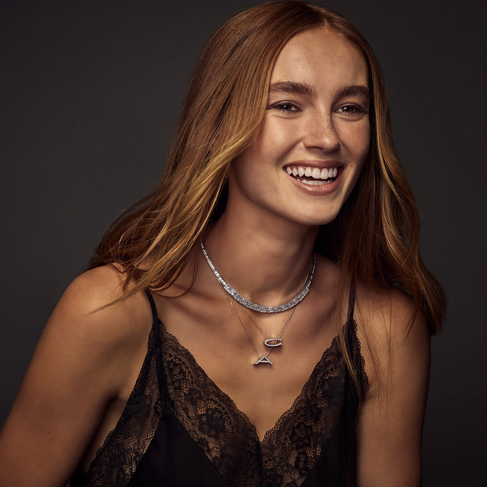 Cubism diamond necklace and Alphabet pendants by Stefano Canturi