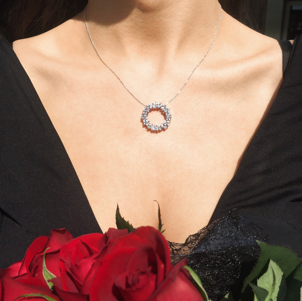 Cubism circular diamond necklace set in 18ct white gold by Stefano Canturi