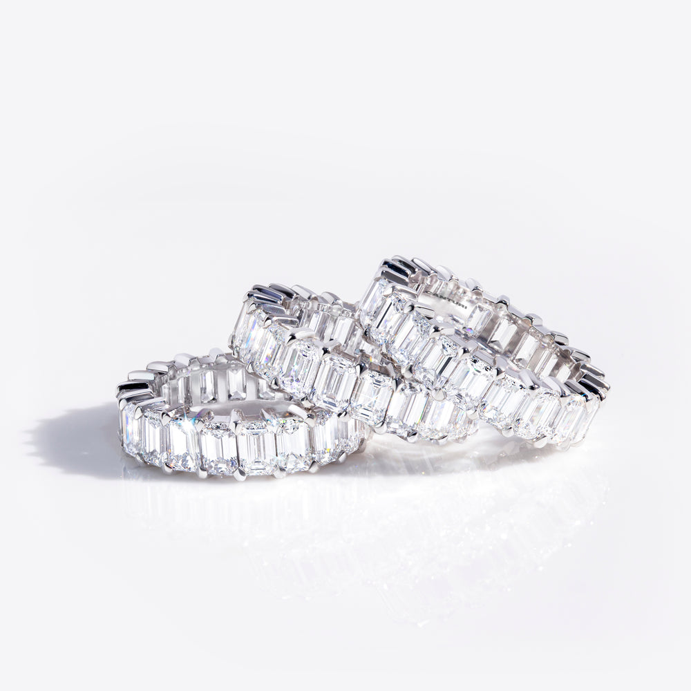 Eternity emerald cut diamond rings in 18ct white gold by Stefano Canturi