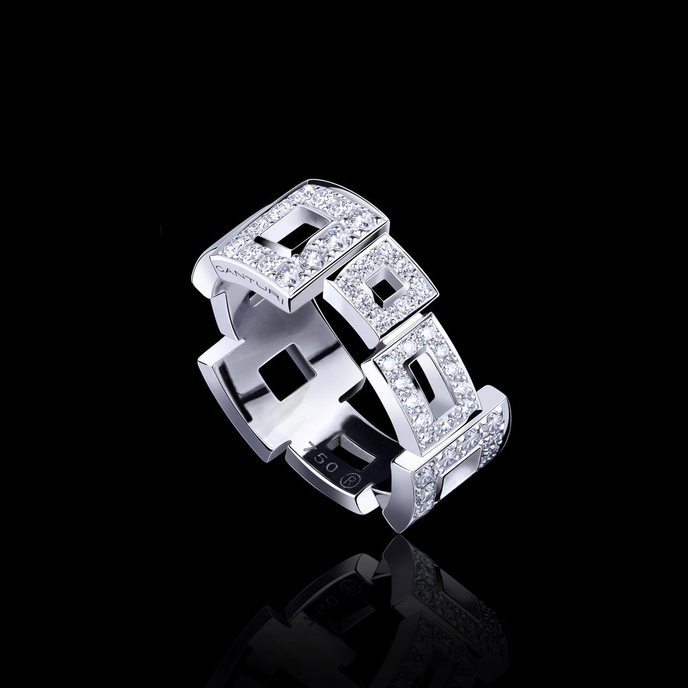 Geometric diamond ring set in 18ct white gold by Stefano Canturi