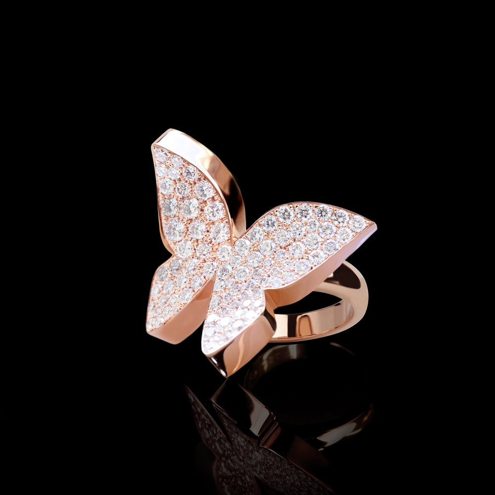 Odyssey diamond Butterfly ring in 18ct pink gold by Stefano Canturi
