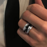 Cubism Radiant 3 row diamond and Australian black sapphire ring in 18ct white gold by Stefano Canturi