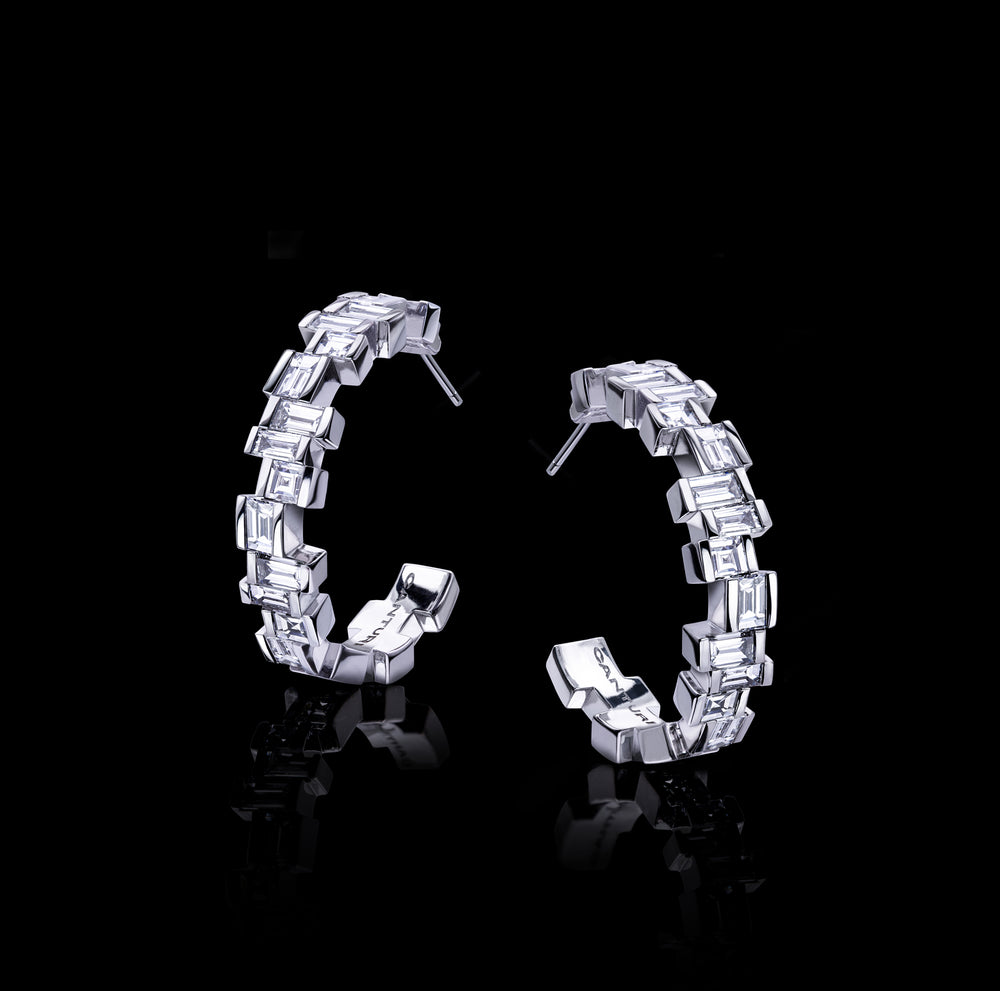 Cubism Radiant diamond hoop earrings in 18ct white gold by Stefano Canturi