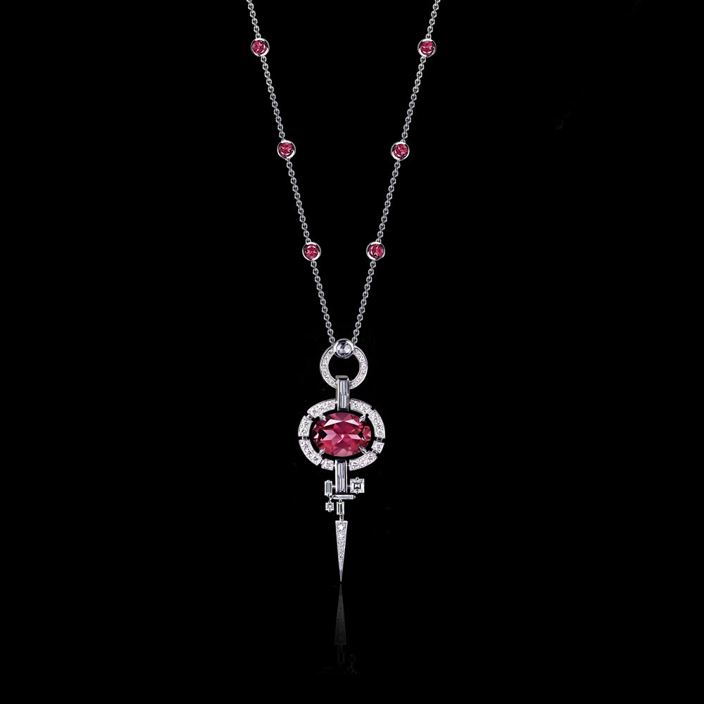 Regina diamond and pink tourmaline neckpiece in 18ct white gold by Stefano Canturi