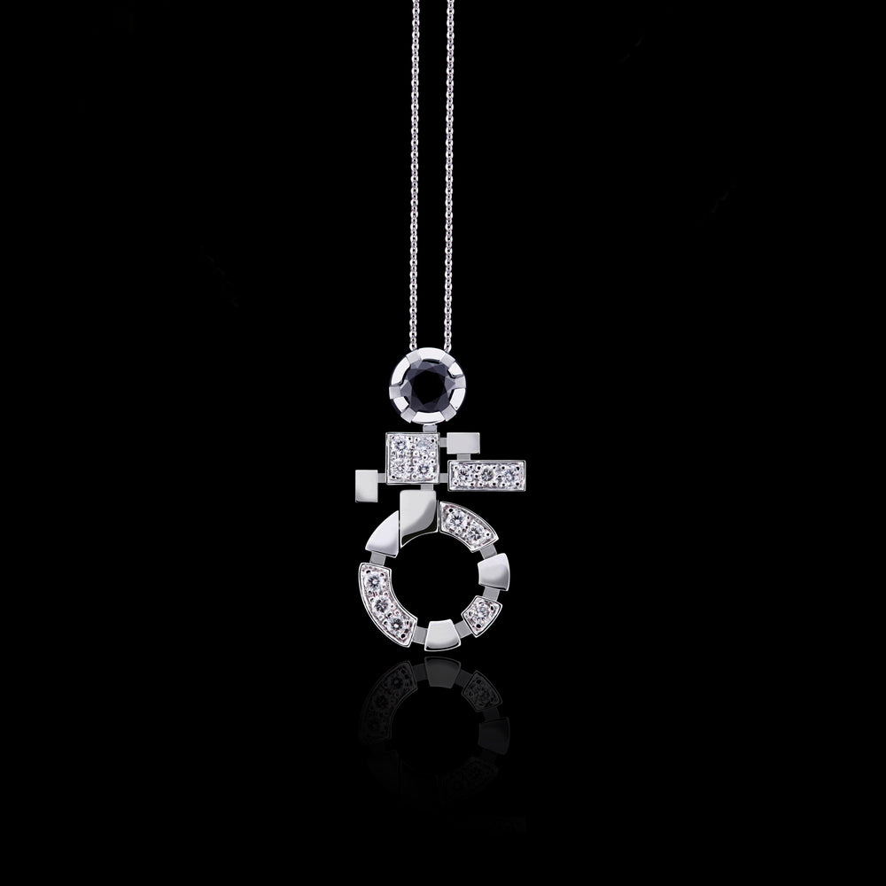 Regina Single Link diamond and Australian black sapphire necklace in 18ct white gold by Stefano Canturi